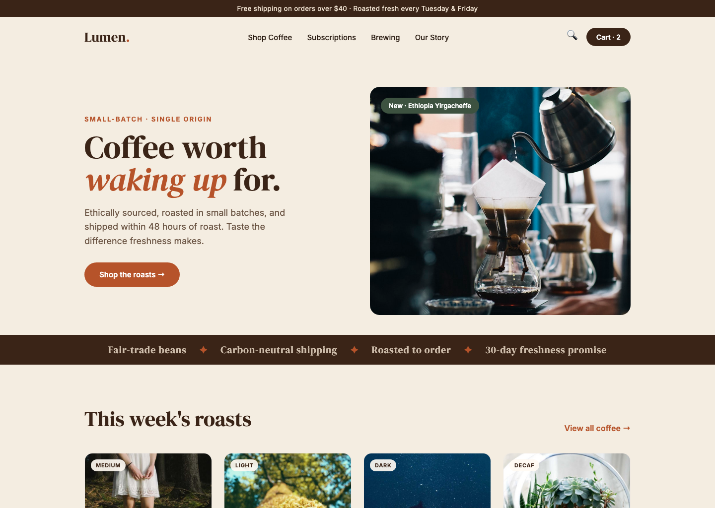 Lumen Coffee e-commerce website